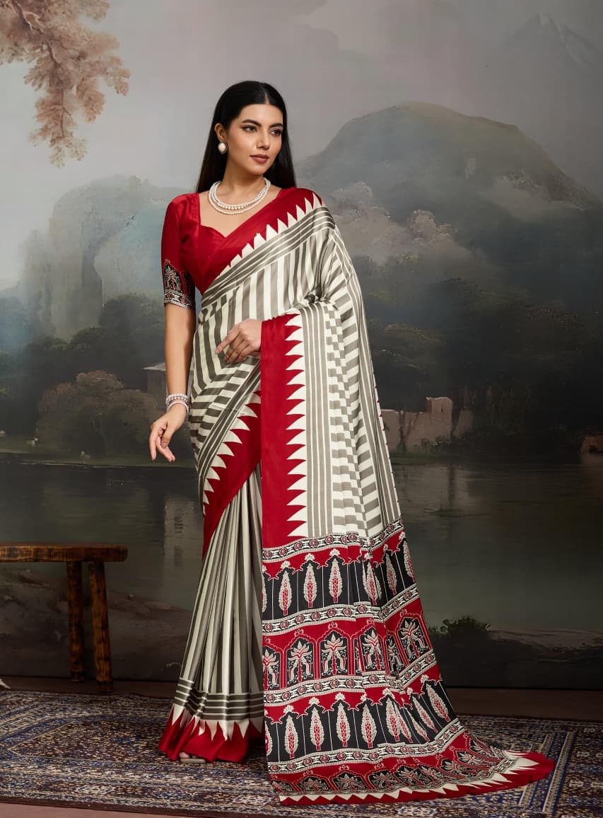Elegant Pure Ajrakh Modal Satin Heritage Print Saree